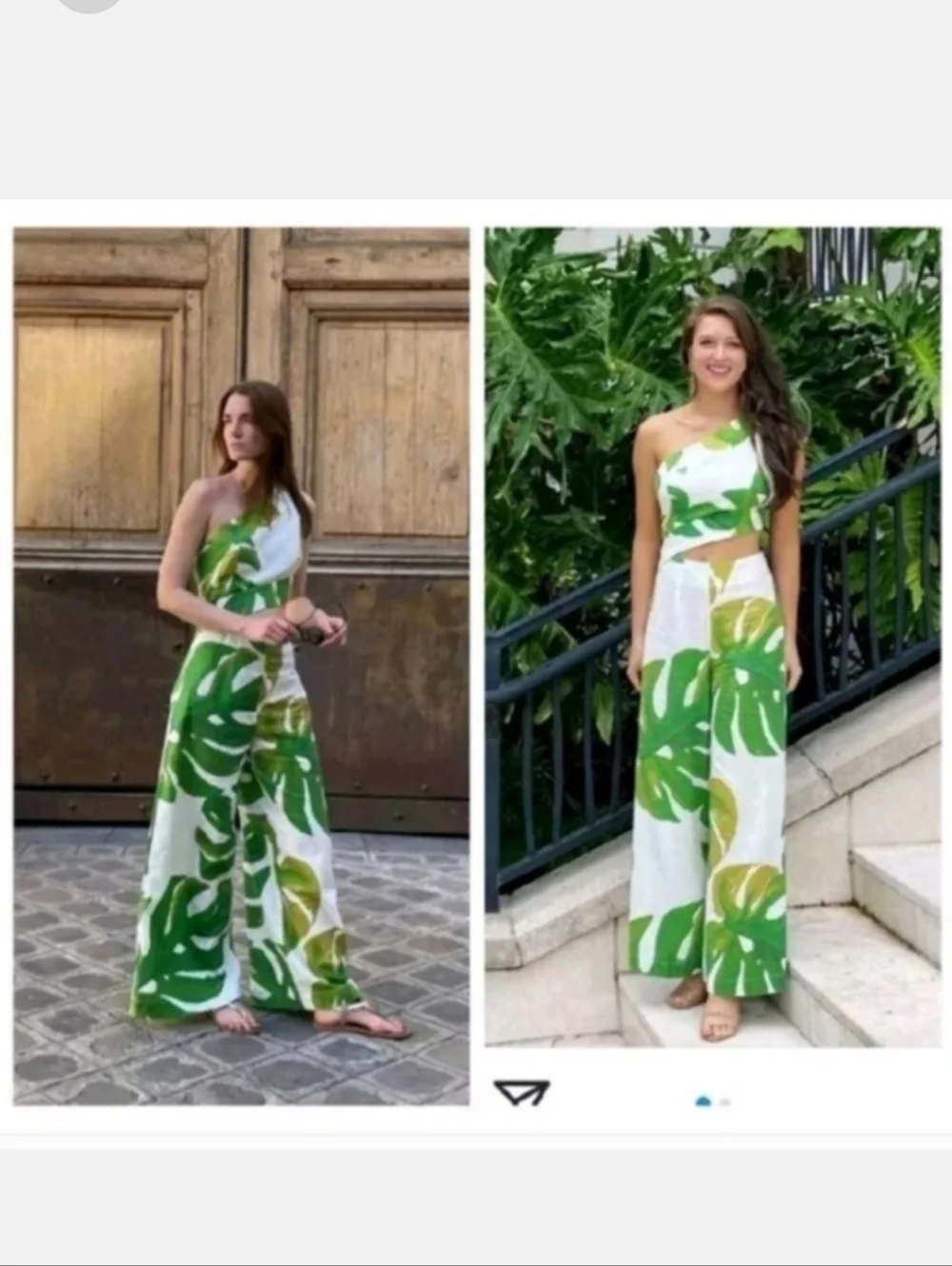 FARM Rio Green Tropical-Print One-Shoulder Jumpsuit